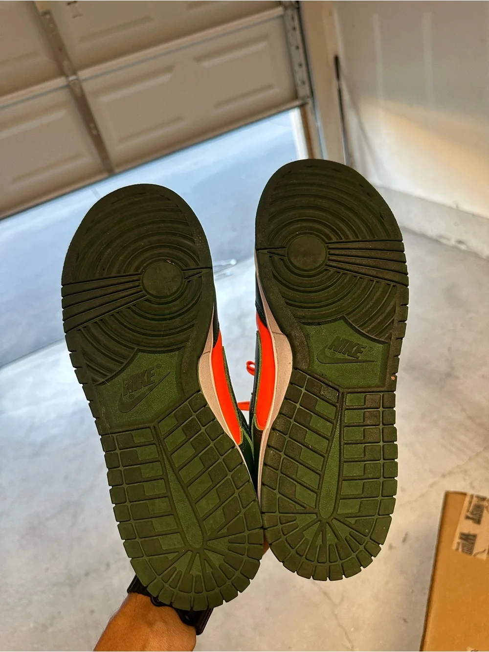 Men's Nike Dubk in Orange and Dark Green. Miami colorway.